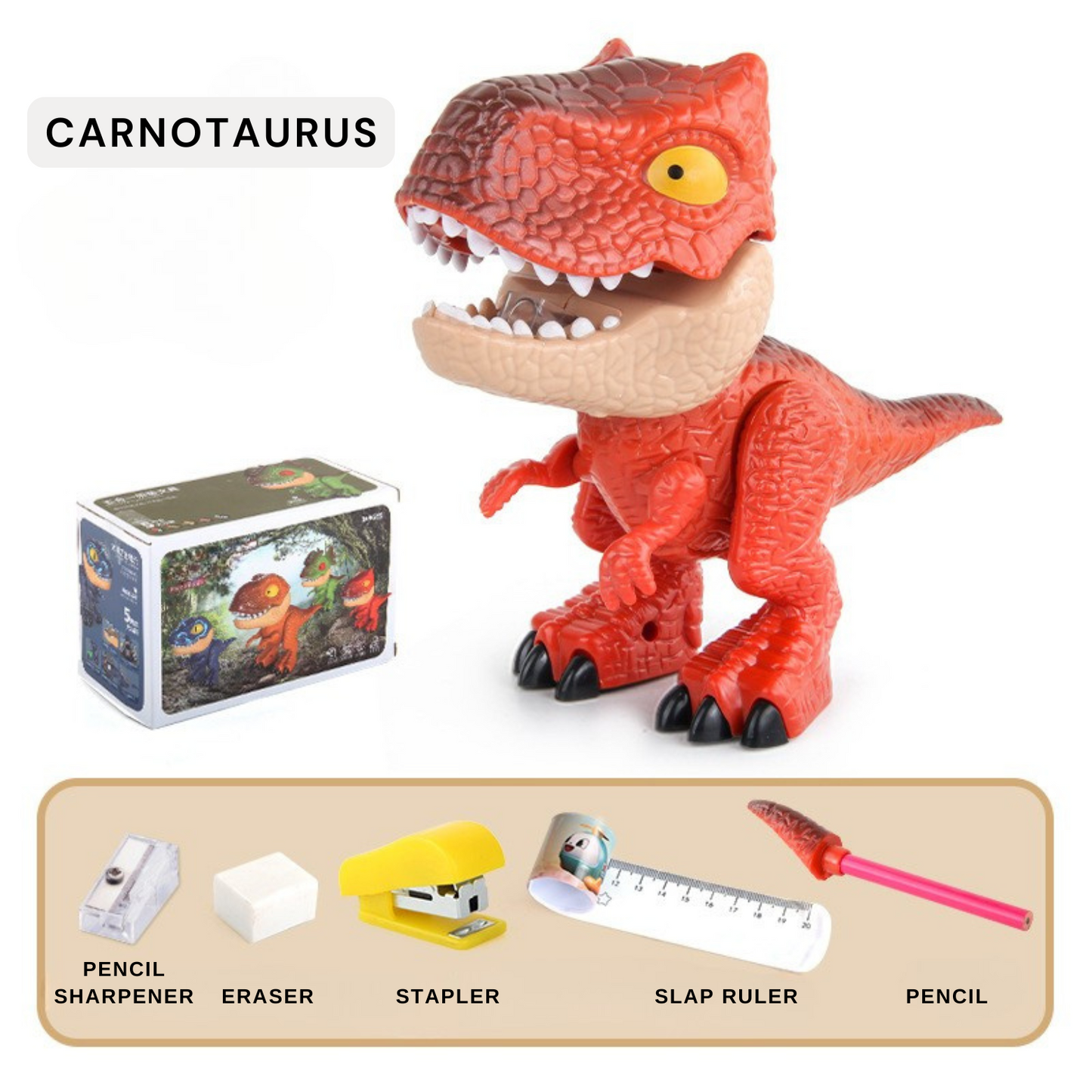 Dinosaur Model Stationery - 5 in 1 Dinosaur Pencil Case Set with Sharpener
