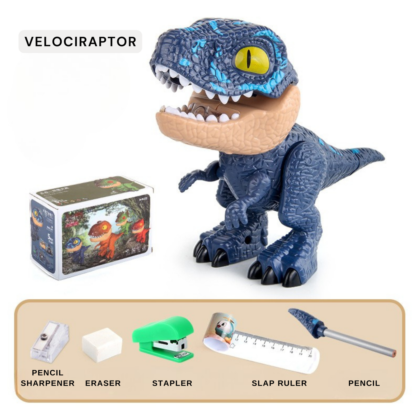 Dinosaur Model Stationery - 5 in 1 Dinosaur Pencil Case Set with Sharpener