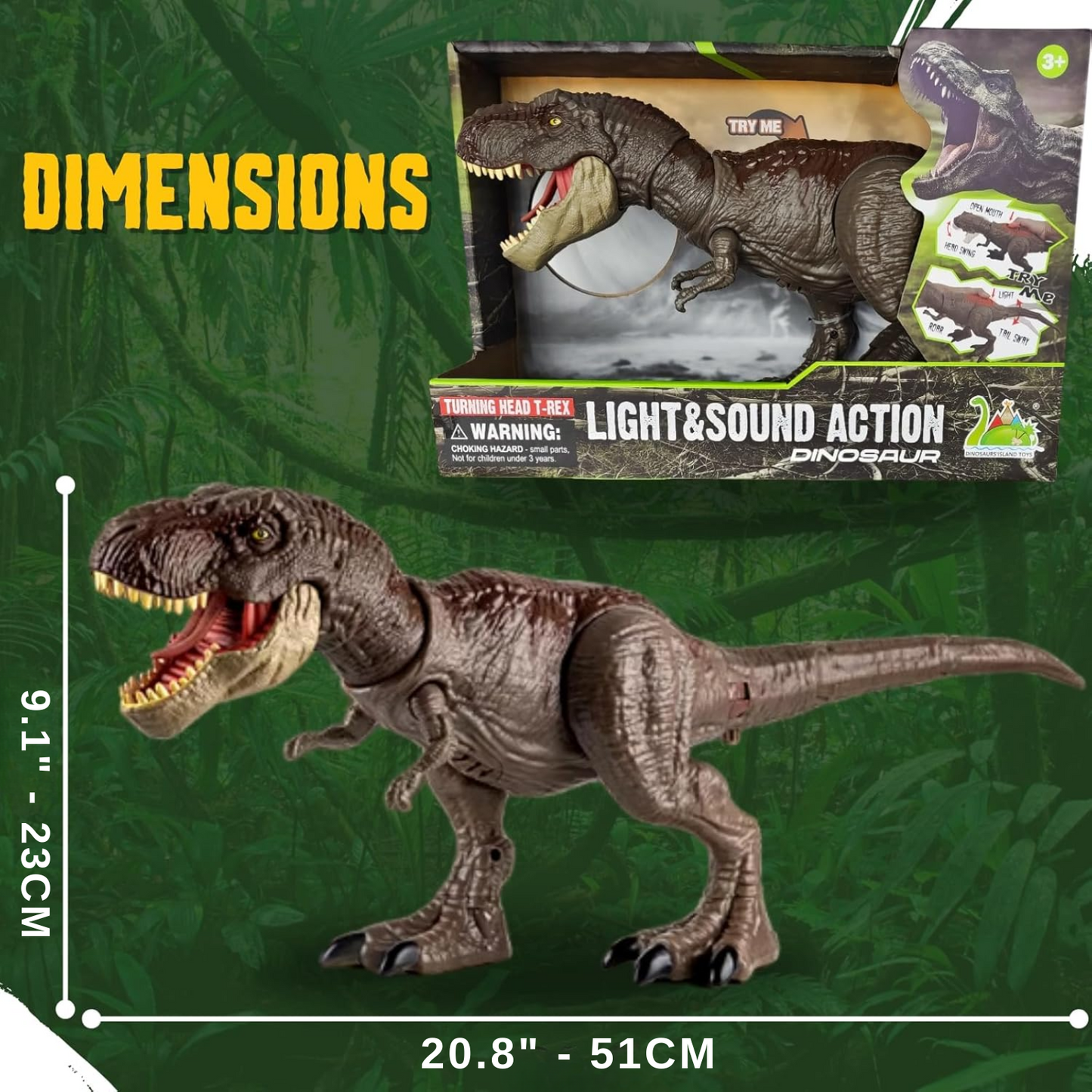 Rampaging Tyrannosaurus Rex Dinosaur Attack Action Figure - 21” with Lights, Chomp & Roar Play Toy for Kids