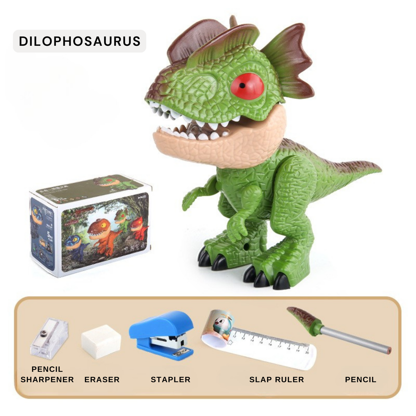 Dinosaur Model Stationery - 5 in 1 Dinosaur Pencil Case Set with Sharpener