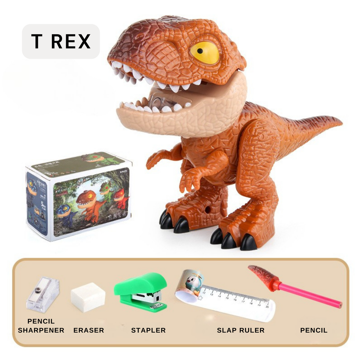 Dinosaur Model Stationery - 5 in 1 Dinosaur Pencil Case Set with Sharpener