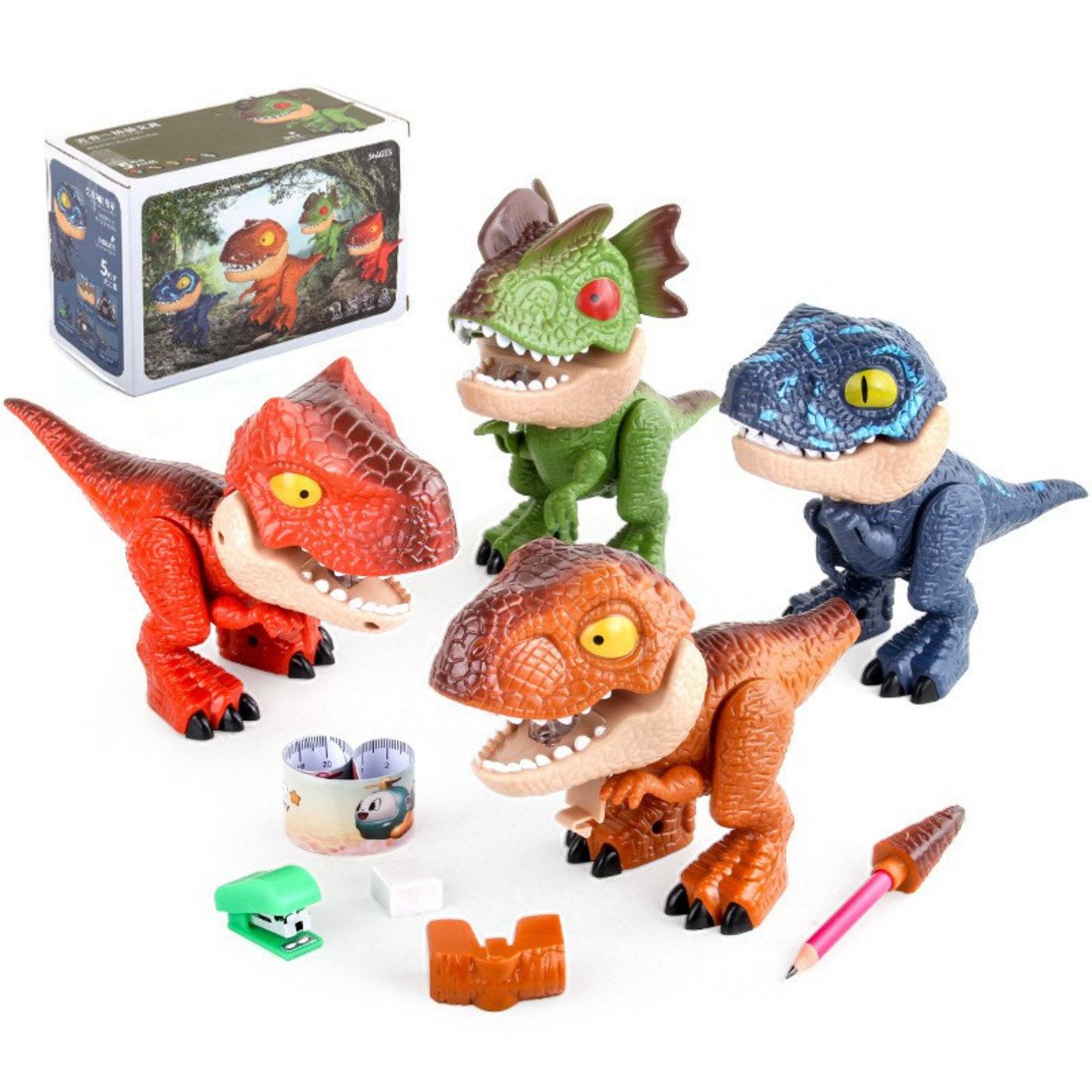 Dinosaur Model Stationery - 5 in 1 Dinosaur Pencil Case Set with Sharpener