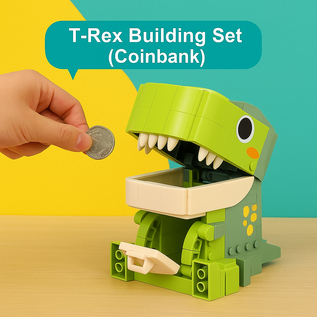 2 in 1 Dinosaur Toys Building Block Birthday Piggy Bank for Kids 5-9 Years