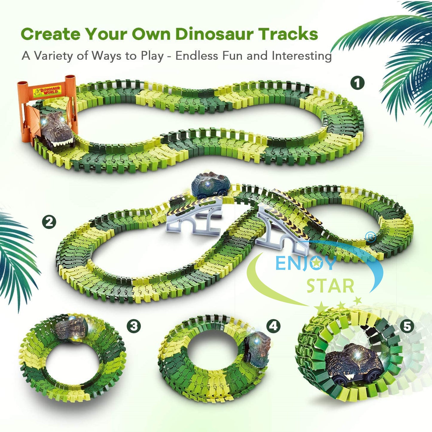 Cross-border electric versatile free combination splicing DIY rotating roller coaster dinosaur train