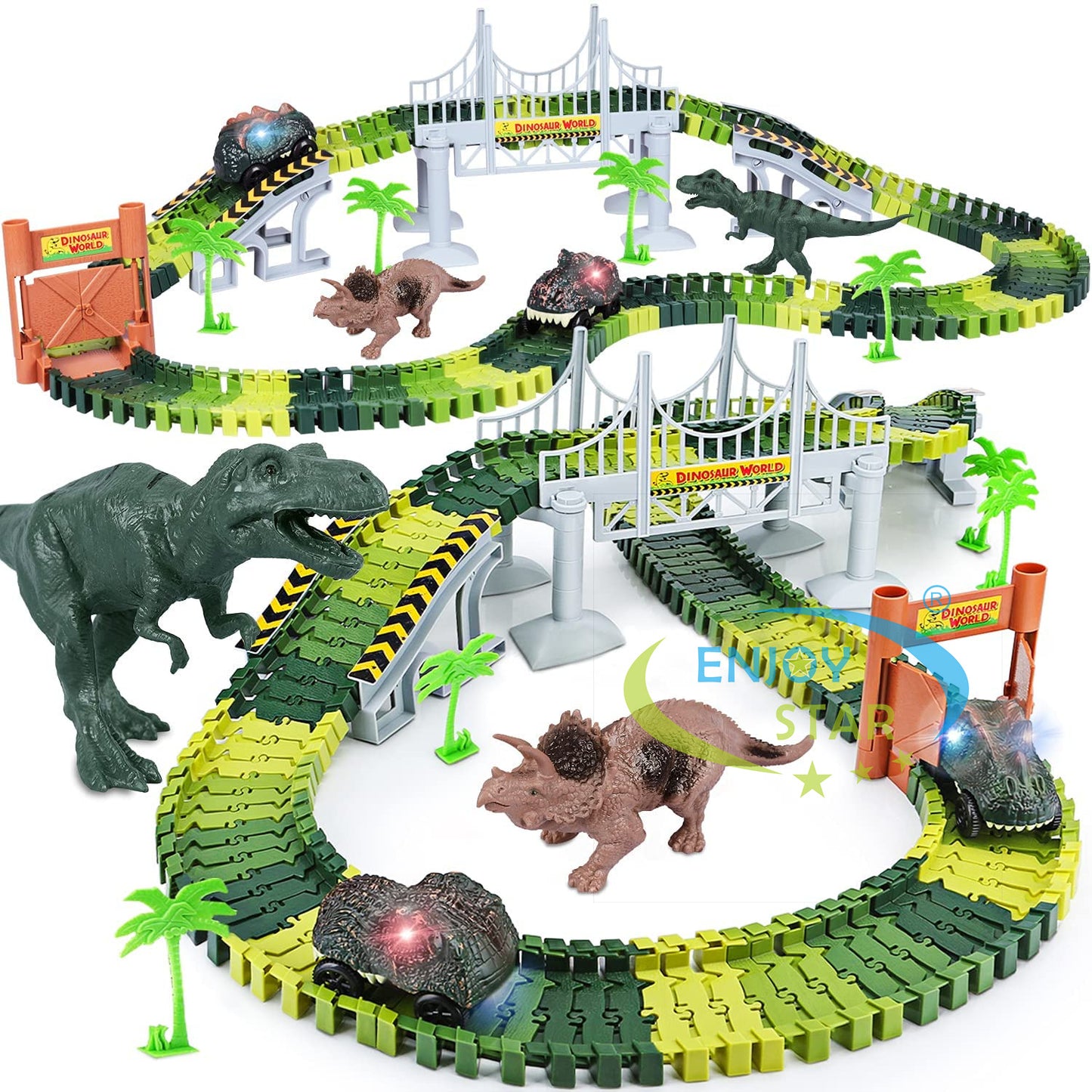 Cross-border electric versatile free combination splicing DIY rotating roller coaster dinosaur train