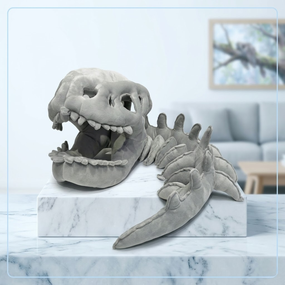 Large Dinosaur Skeleton Plush Cushion – Soft Dino Pillow (95cm & 125cm)