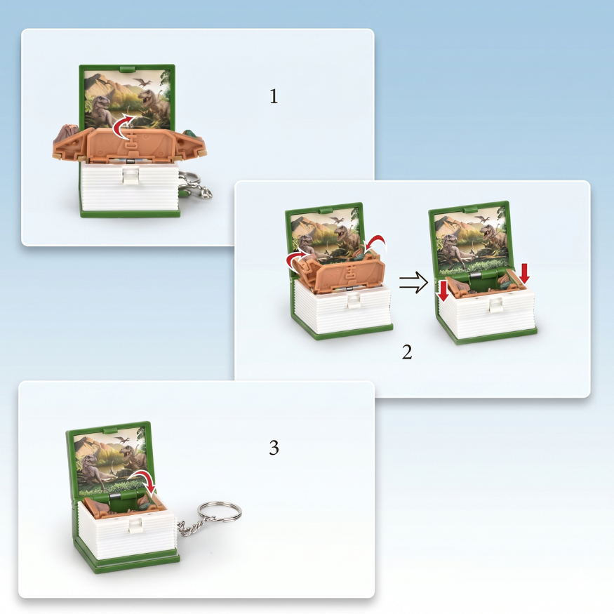 Dinosaur toys Folding Pop-Up Book Keychain