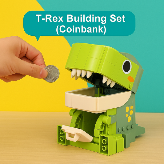 2 in 1 Dinosaur Toys Building Block Birthday Piggy Bank for Kids 5-9 Years