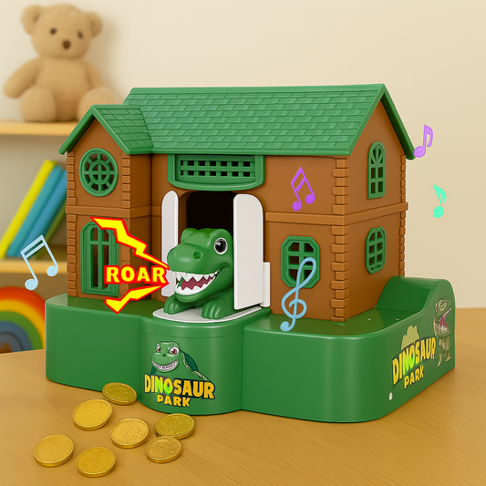 Children's Dinosaur Piggy Bank, Coin Stealing Cartoon Money Box, Automatic Electronic Music Gift, House Shape