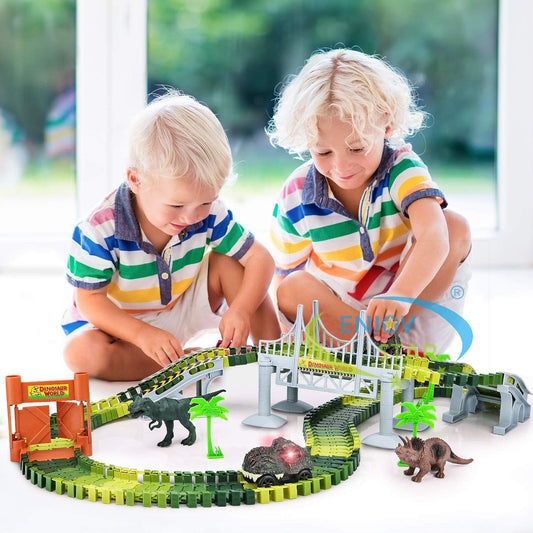 Cross-border electric versatile free combination splicing DIY rotating roller coaster dinosaur train