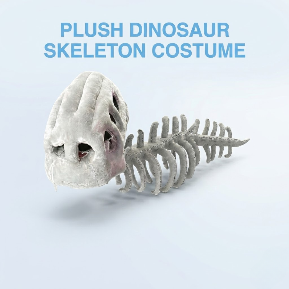 Large Dinosaur Skeleton Plush Cushion – Soft Dino Pillow (95cm & 125cm)